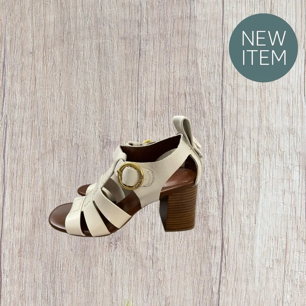Women’s Natural Millye Block Heels Sandals by Sea By Chloe Size EU 38 / US 7.5. - Picture 3 of 11